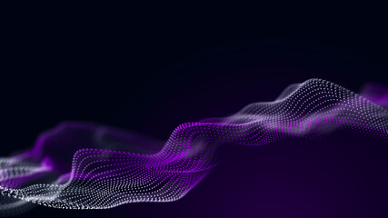 Fototapete - Abstract wave of sound particles. Equalizer for music. Signal transmission. 3d rendering.