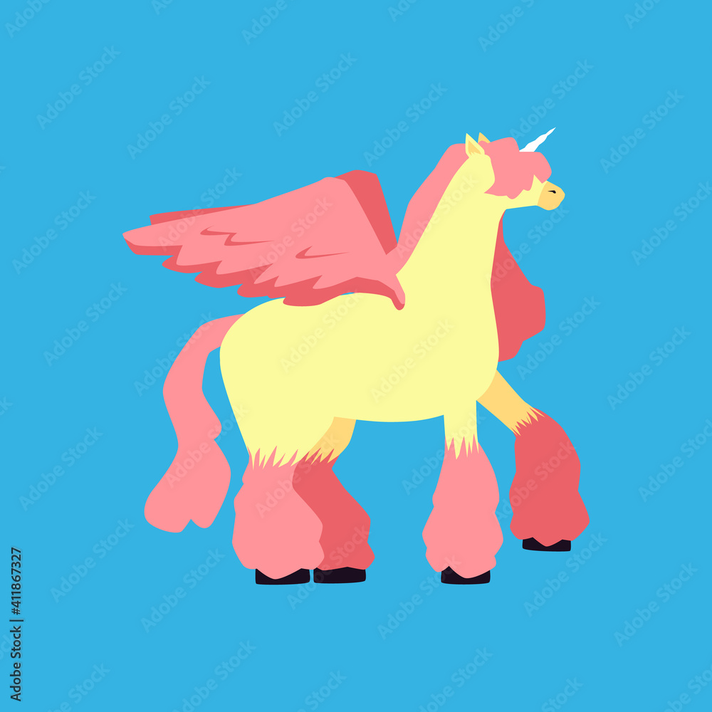Cartoon pegasus unicorn horse with pink wings, vector illustration ...