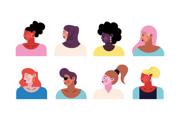 Sticker - group of eight young women characters