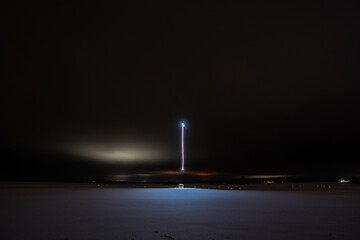 Wall Mural - light painting with drone at cold winter night night. Winter landscape.