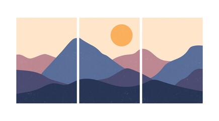 Wall Mural - contemporary mountain landscape poster. abstract nature collage geometric minimal wall decor. vector