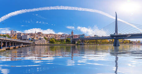 Bridges of Istanbul and Galata Tower on the background, view from the Golden Horn, Turkey