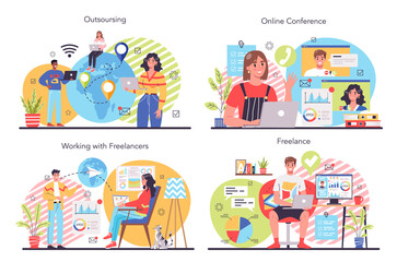 Aufkleber - Freelance or outsoursing concept set. People working remotely