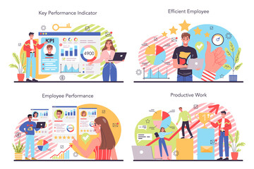 Poster - KPI concept set. Key performance indicators. Employee evaluation
