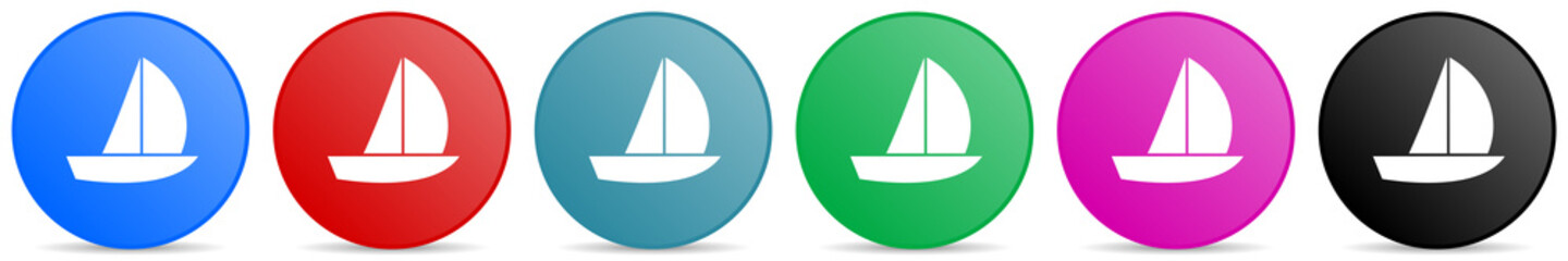 Poster - Yacht vector icons, set of circle gradient buttons in 6 colors options for webdesign and mobile applications