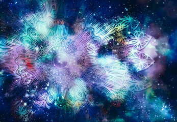 Wall Mural - abstract mandala graphic design and watercolor digital art painting for ancient geometric concept ba
