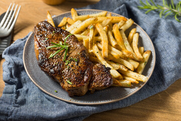 Canvas Print - Homemade Rosemary Steak and French Fries