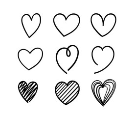 Poster - Black silhouettes of hearts isolated on white background. Vector template for graphic design