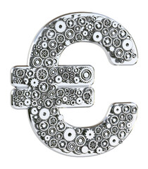 Poster - Gear Euro symbol isolated on white background. Mechanical concept. 3D rendering.