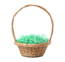 Easter Basket With Green Paper Filler Isolated On White