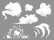 Smoke cloud comic set. Set of stylized white clouds.