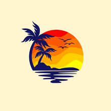 Beach Logo And Summer Logo Template Vector Illustration, 
Template For Logo On The Theme Of Tourism With A Palm Trees.
