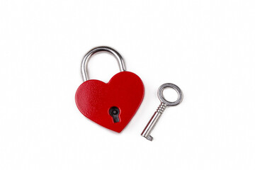 Red heart lock on the white background. Valentine's day concept.