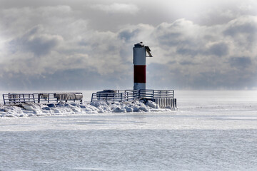 Poster - Boat navigation equipment on lake Michigan covered in ice