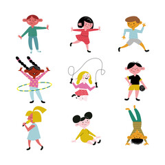 Canvas Print - happy little nine kids practicing activities avatars characters