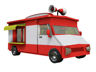 3D RENDER ILLUSTRATION. CLIPPING PATH Fast street food truck car market kiosk. Local stall mini shop design on isolated white background.