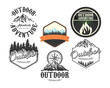 bundle of six outdoor adventure letterings emblems with set landscapes