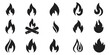 fire flat icons set, flames, flame silhouette of various shapes,bonfire vector illustration, 