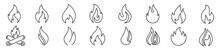 Fire Flat Line Icons, Flames, Flame Of Various Shapes, Bonfire Vector Illustration, 