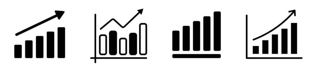 set of growing bar graph icon in black on a white background