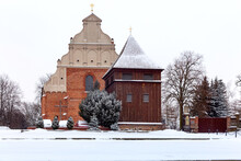 Poznan. Church Of St. Wojciech On A Snowy Day.