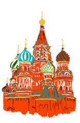 Fototapete - Hand drawn St Basil carhedral, Moscow, Russia, eps10 vector illustration isolated on white.