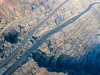 Huge iron ore quarry iron ore quarry top view Aero photo shoot.