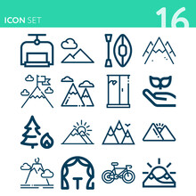 Simple Set Of 16 Icons Related To Mountain