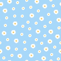 Wall Mural - Daisy flower seamless pattern on blue background. Cute floral texture for print, fabric, wrapping paper. Flat design vector illustration