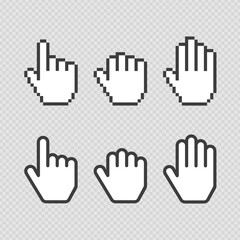 Fototapete - Pixel cursors icons. Vector Mouse hand symbol. Black and white illustration. EPS 10.