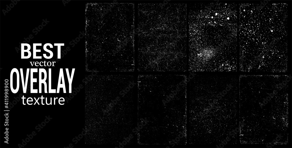 Overlays stamp texture with effect grunge, damage, old, concrete, spray effect and drop ink splashes. Best dirty grainy stamp. Different paint textures with background. Vector collection overlay - obrazy, fototapety, plakaty 