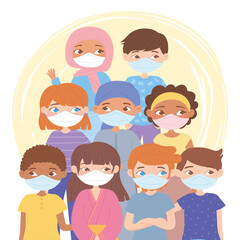 Canvas Print - diverse people wearing face masks during the covid 19 pandemic