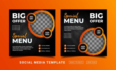 Flyer or social media post themed restaurant food menu template