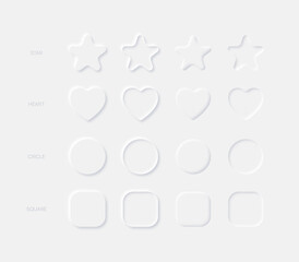 Aufkleber - light neumorphic vector design elements rounded star heart circle square in different variations on 