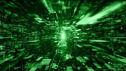 Poster - Green color digital cyberspace and digital data network connections concept. Transfer digital data hi-speed internet, Future technology digital animation abstract background concept. 4K Resolution