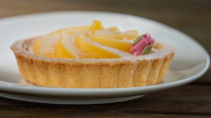 Canvas Print - Lemon Citrus Tart With Iced Rose Decoration