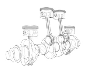 Wall Mural - Engine crankshaft with pistons outline. Vector