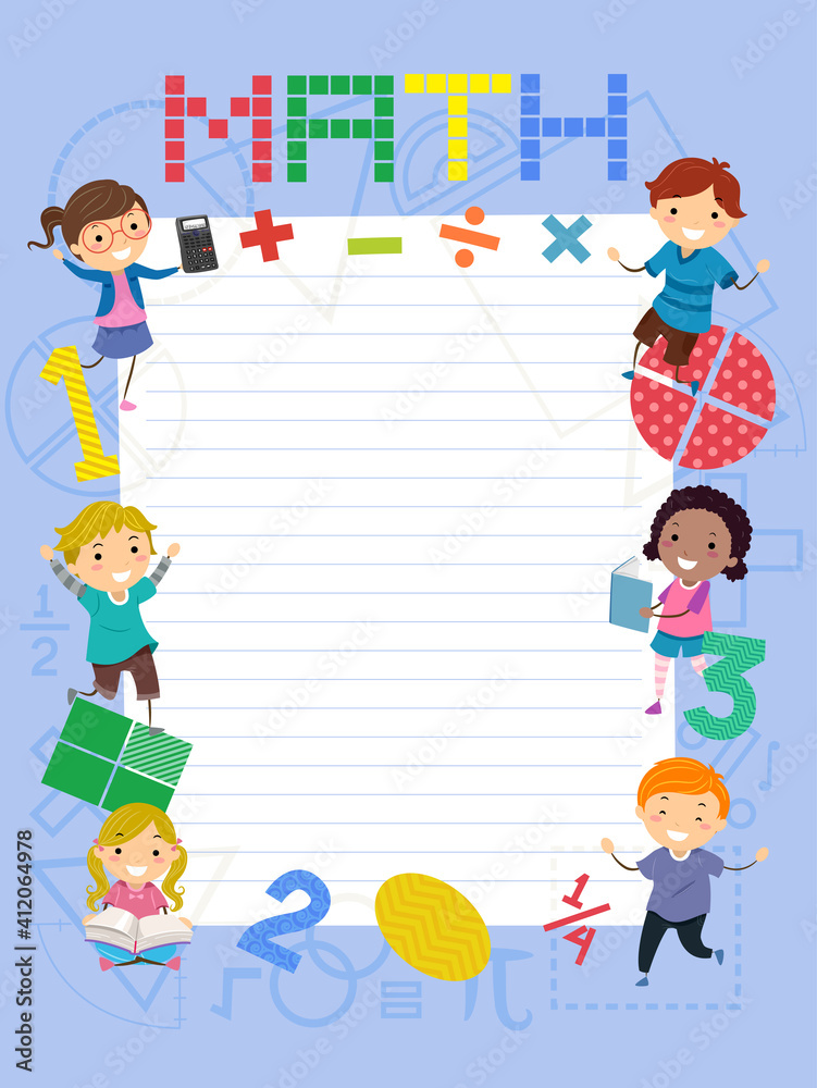 Stickman Kids Math Paper Frame Illustration Stock Vector | Adobe Stock