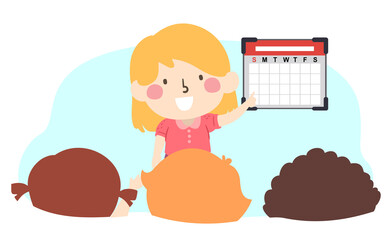 Wall Mural - Kid Girl Class Calendar Helper Illustration