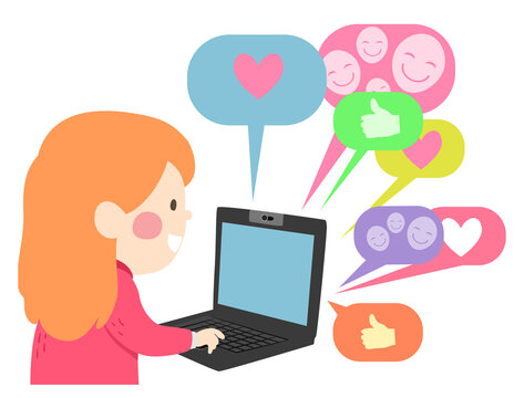Kid Girl Internet Laptop Compliments Illustration