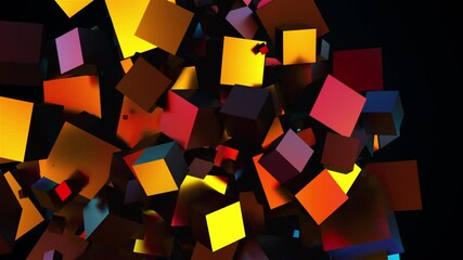 Aufkleber - Multicolored random cubes filling the screen, computer generated. 3d rendering neon technological background