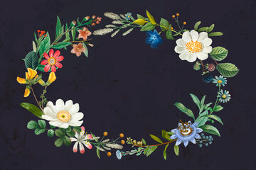 Floral frame vector hand drawn vintage illustration