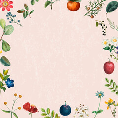 Wall Mural - Vintage frame vector summer floral pattern