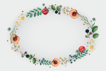 Wall Mural - Floral wreath vector on summer floral pattern