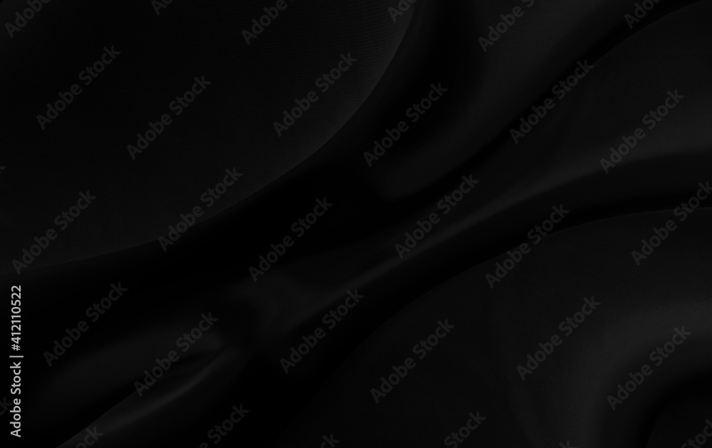 Black gray satin dark fabric texture luxurious shiny that is abstract silk cloth background with patterns soft waves blur beautiful. - obrazy, fototapety, plakaty 