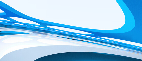 Aufkleber - Abstract futuristic Background and simple Geometric shape technology for digital Curves inspiration Concept on Blue and White.banner,Copy Space- 3d rendering