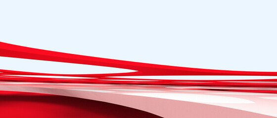 Aufkleber - Abstract futuristic Background and idea Geometric shape technology digital Curves for tech Concept on Red and White.Copy Space,banner- 3d rendering
