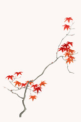 traditional japanese maple leaf ornamental element vector, artwork remix from original print by wata
