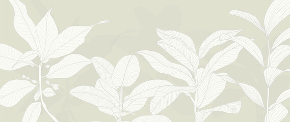 background with plants and leaves. botanical minimal wallpaper design. vector illustration.