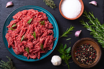 Canvas Print - raw beef ground with ingredient